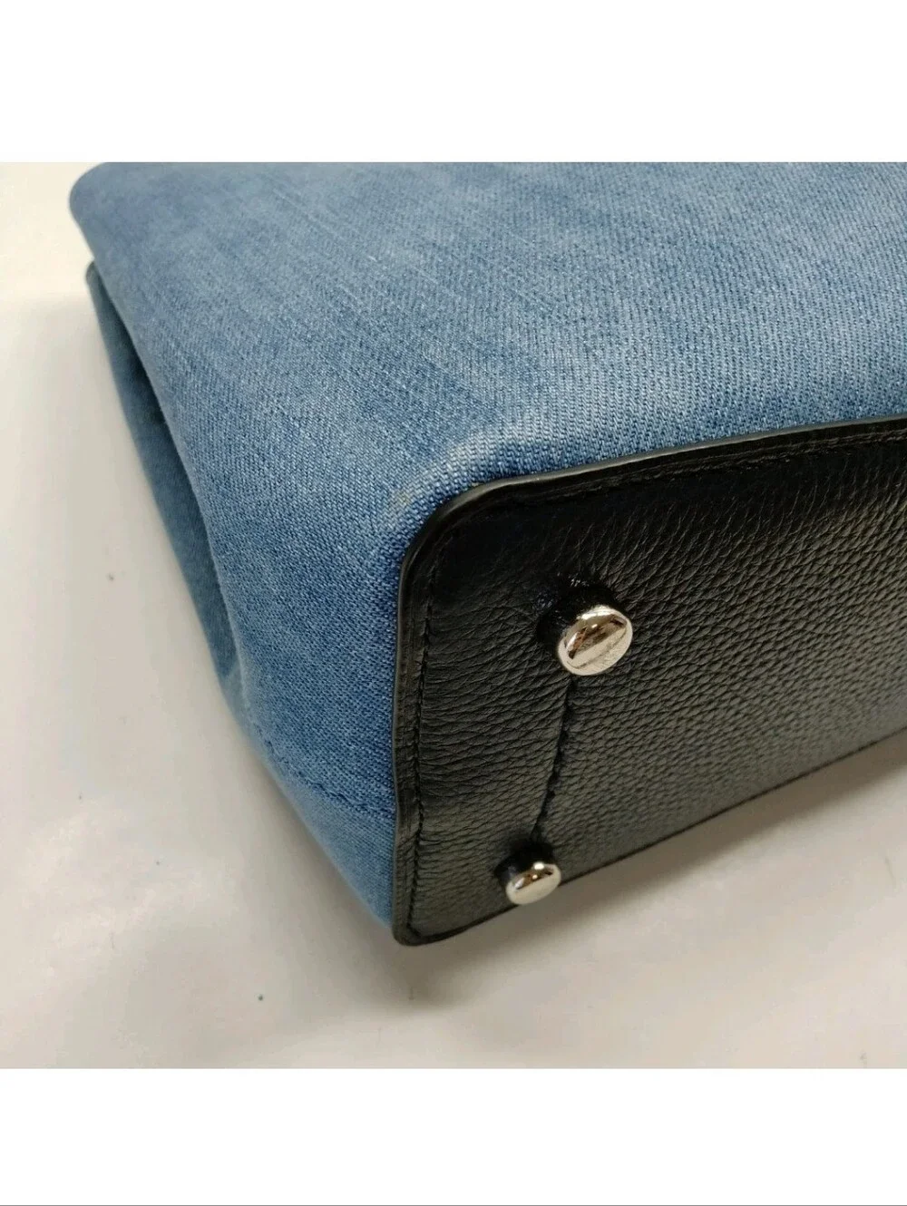 Coach Denim Leather Trim Crossbody Tote Blue Black Silver Hardware-